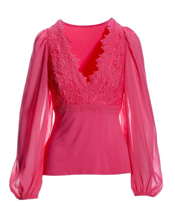 Scallop Lace Long Sleeve Top Magenta - Image 2