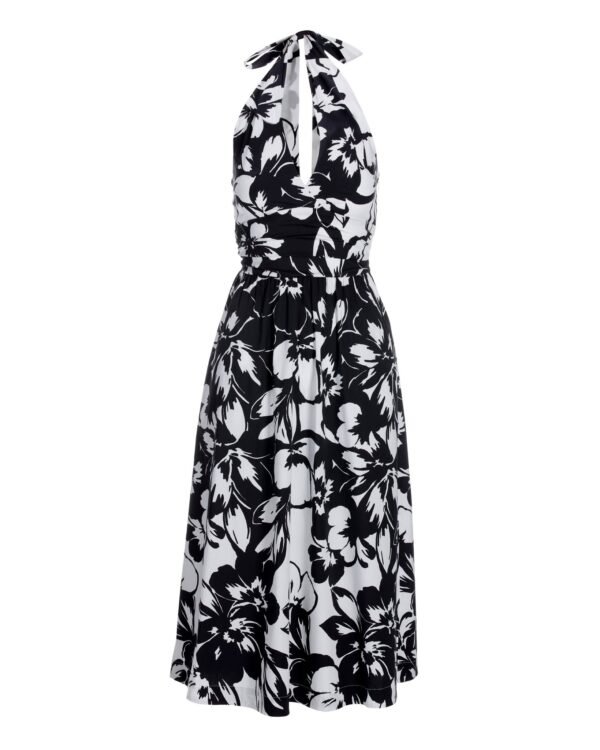 Exploded Florals Print Halter Fit-And-Flare Midi Dress Black/White - Image 2