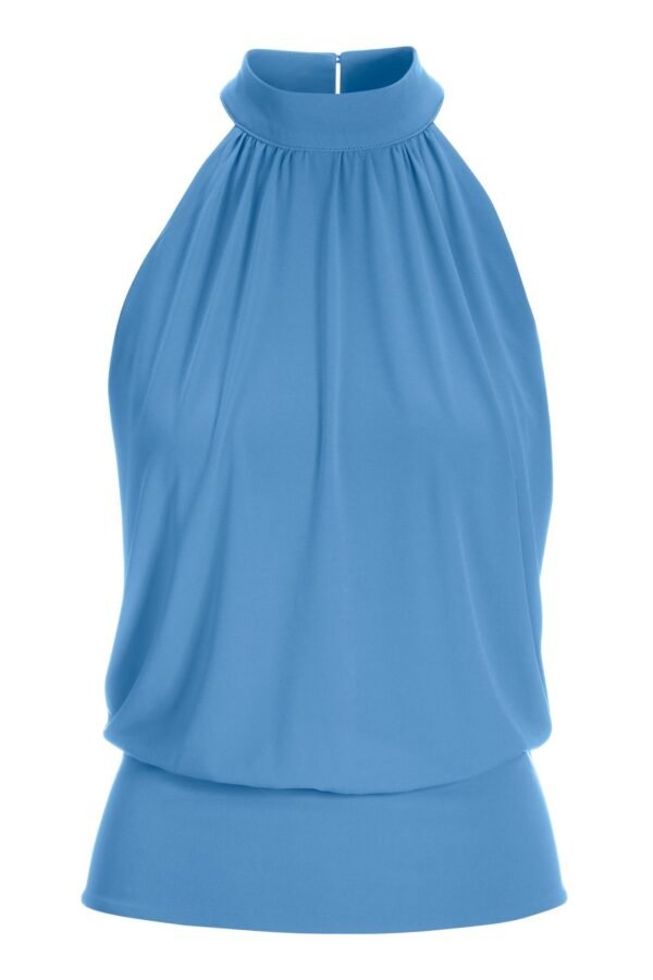 Halter Banded Bottom Mock Neck Top 2AV38 Marina Blue - Image 2