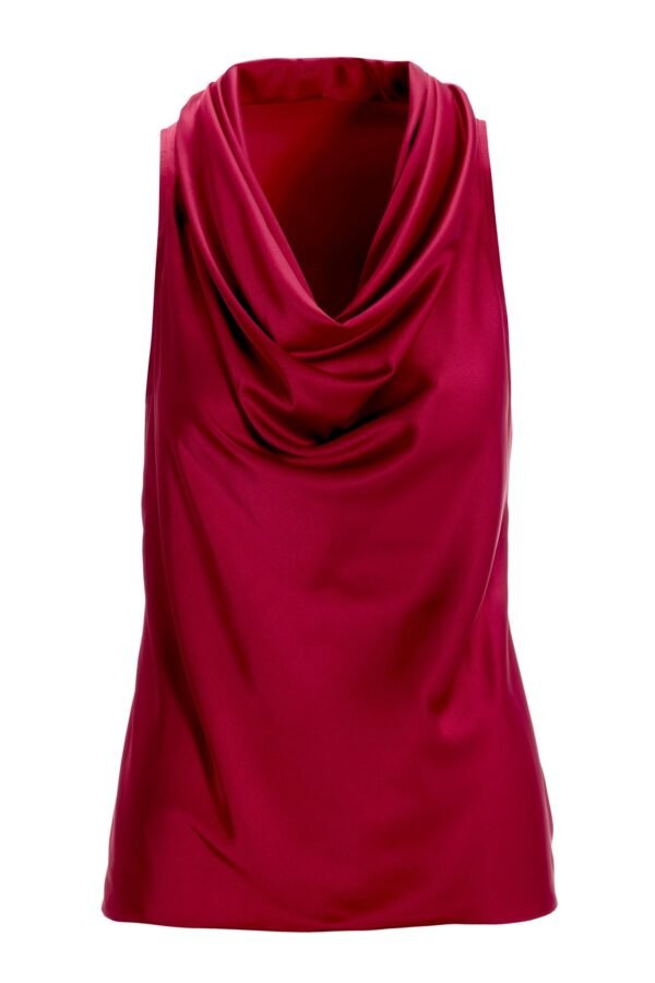 Marilyn Cowl-Neck Charmeuse Blouse Jester Red - Image 2