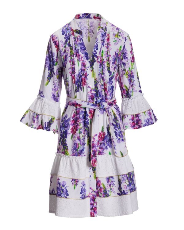 Wisteria Wonder Print Eyelet Inset Tiered A Line Dress Purple - Image 2