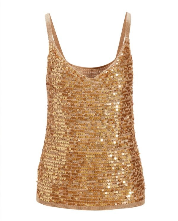 Sequin V-Neck Sweater Tank Gold - Image 2