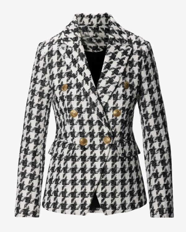 Houndstooth Double Breasted Blazer Black White - Image 2