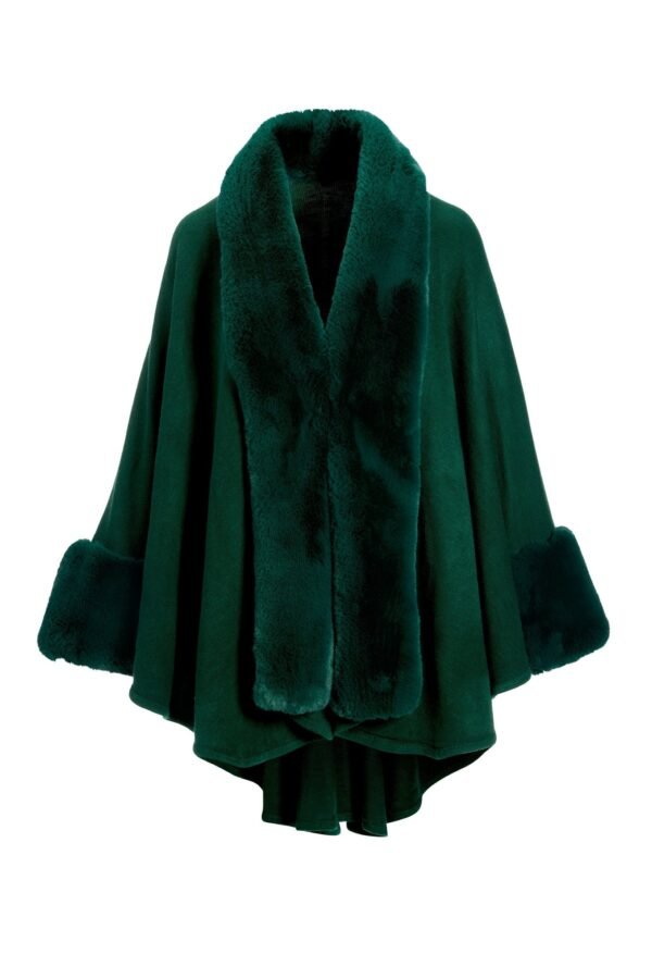 Faux Fur Trim Poncho Emerald - Image 2